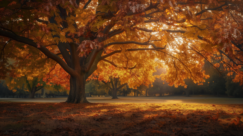 Golden Autumn Tree in Sunlit Park
