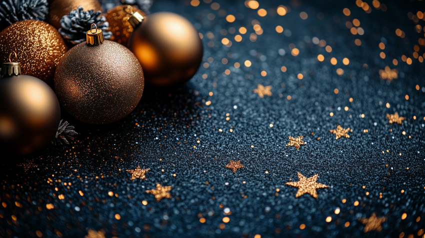 Golden Christmas Ornaments with Glittering Stars