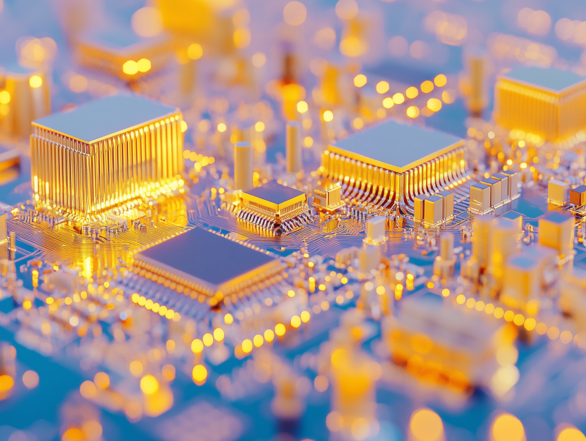Golden Circuit Board with Electronic Components