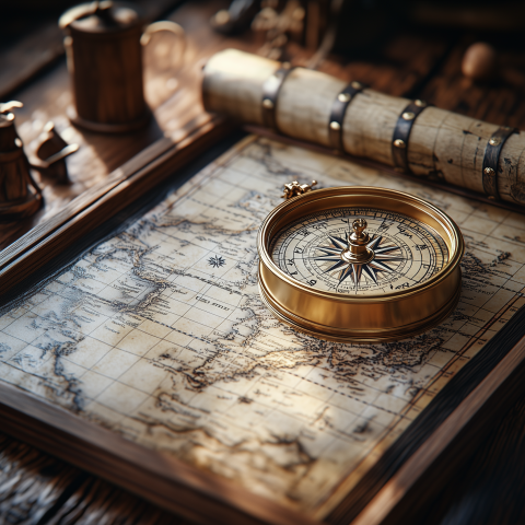 Golden Compass on Historical World Map