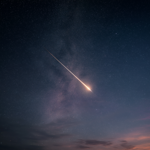 Golden Meteor Streaking Across Starry Sky