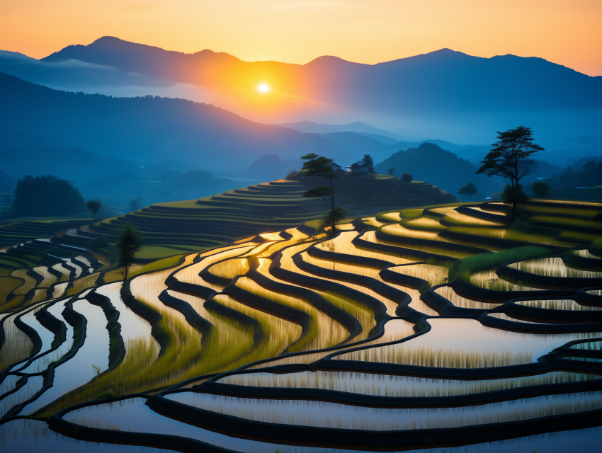 Golden Sunrise Over Rice Terraces