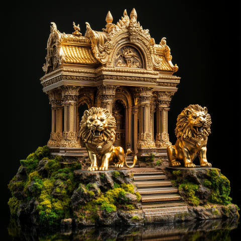 Golden Temple with Majestic Lion Statues