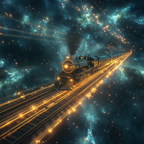 Golden Train Traveling Through Space