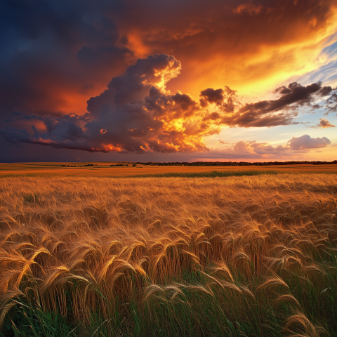 Golden Wheat Field at Fiery Sunset