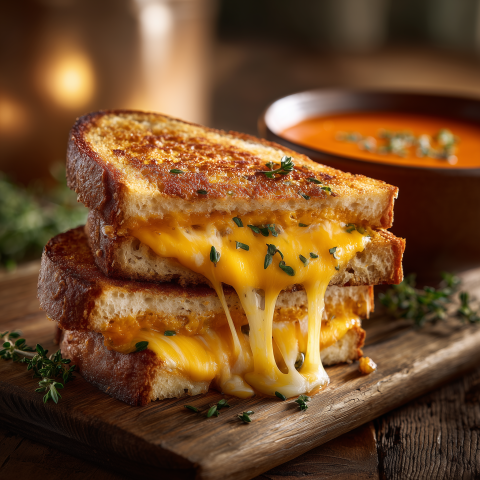 Gooey Grilled Cheese with Tomato Soup