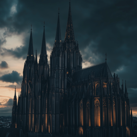 Gothic Cathedral Illuminated at Dusk
