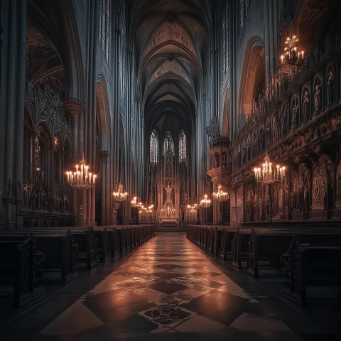 Gothic Cathedral Interior with Candlelight