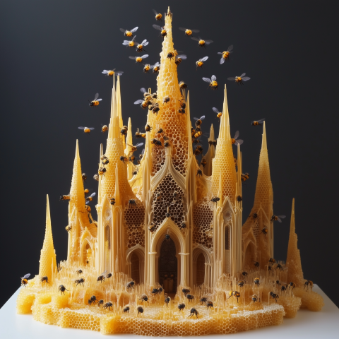 Gothic Honeycomb Castle Swarming With Bees