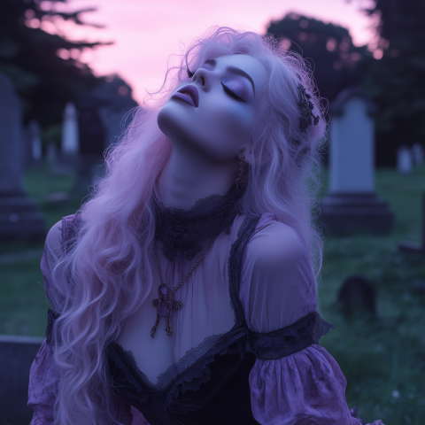 Gothic Woman in Graveyard at Dusk