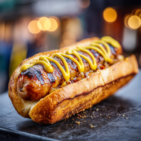 Gourmet Grilled Hot Dog with Mustard