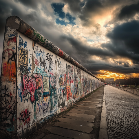 Graffiti-Covered Berlin Wall at Sunset