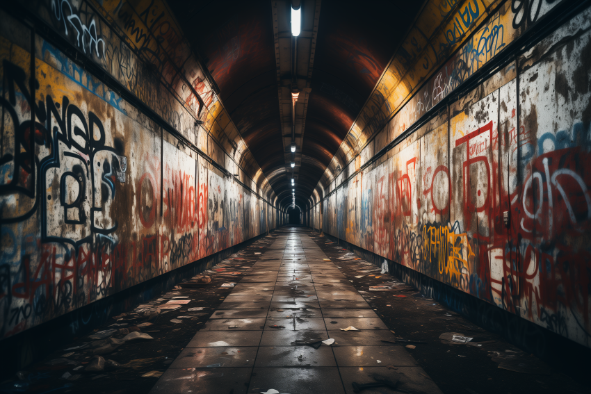 Graffiti-Covered Urban Pedestrian Tunnel