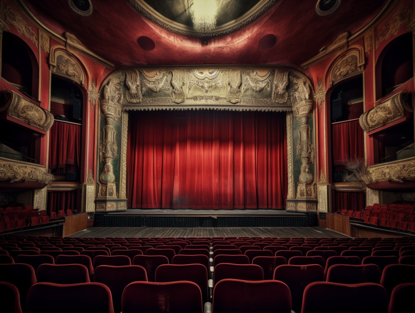 Grand Old Theatre Interior With Red Curtain