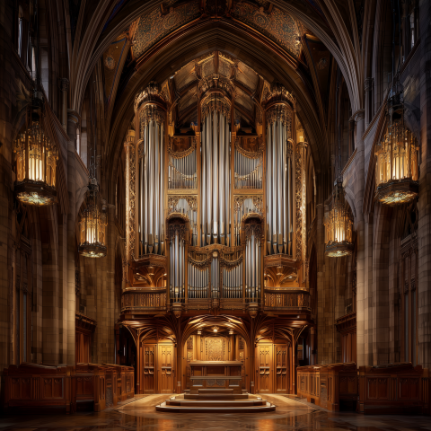 Grand Pipe Organ in Cathedral Interior