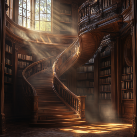 Grand Spiral Staircase in Classic Library