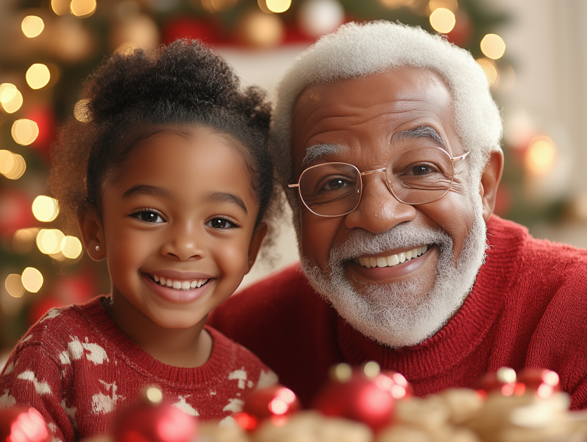 Grandfather and Granddaughter Sharing Holiday Joy