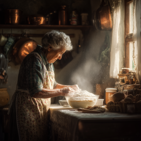 Grandmother Baking in a Cozy Kitchen