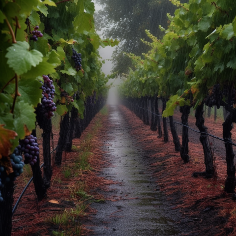 Grape vines in the rain