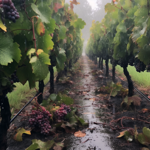 Grape vines in the rain
