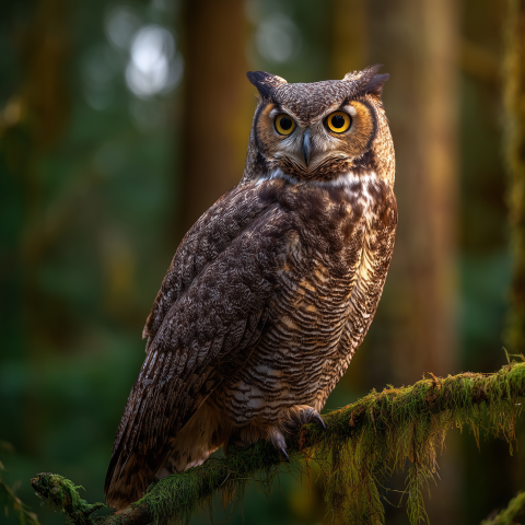 Great Horned Owl Perched on Branch