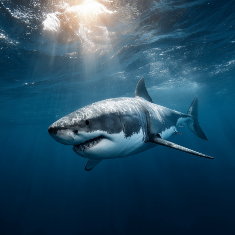 Great White Shark in Open Ocean