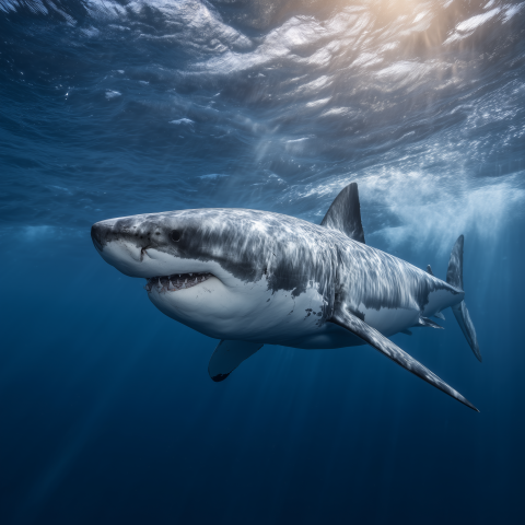 Great White Shark in Open Ocean