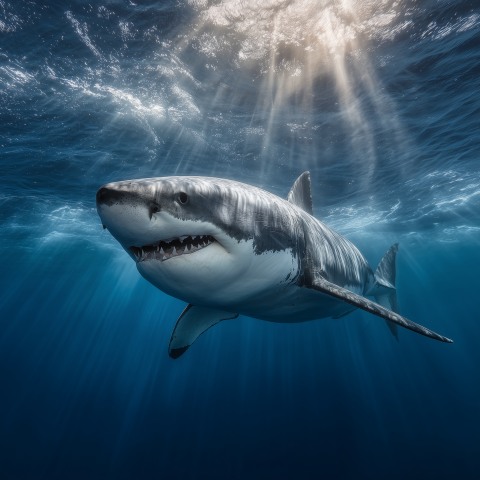 Great White Shark Under Ocean Surface