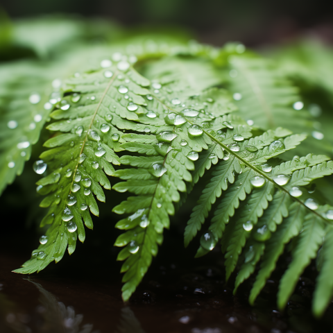 Green Fern Leaves With Dew Drops