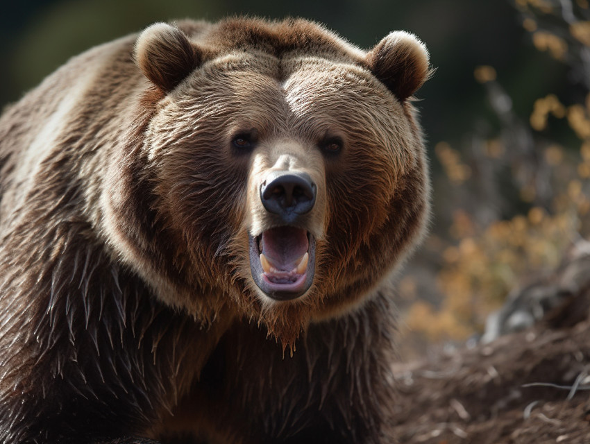 Grizzly Bear Roaring in a Forest