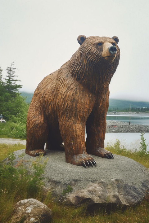 Grizzly Bear Carved Statue