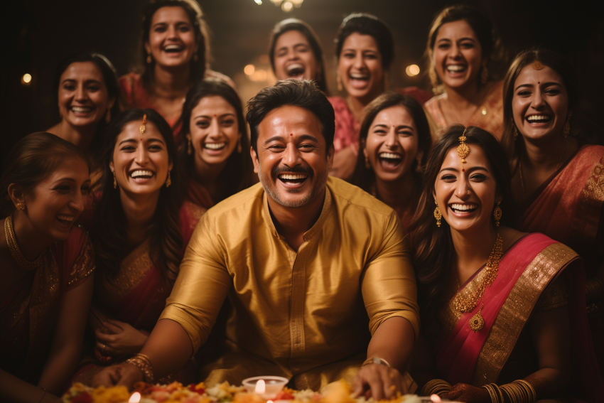 Group Celebrating Festival in Traditional Attire