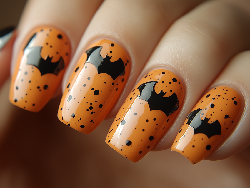 Halloween-Themed Bat Nail Art Design