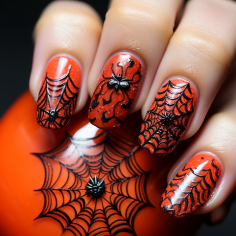 Halloween-Themed Spider Web Nail Art