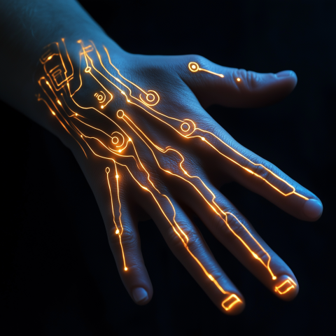 Hand with Glowing Circuit Patterns