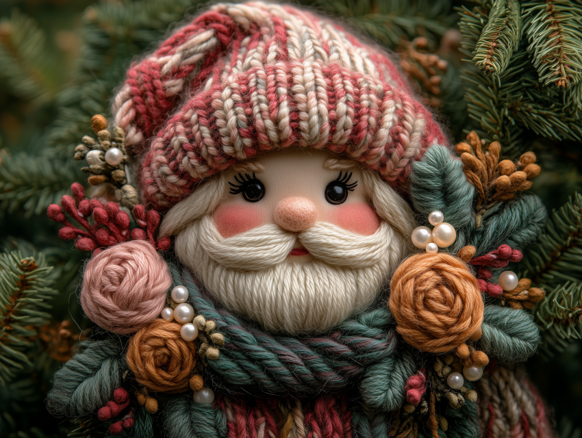 Handcrafted Santa Doll with Yarn Details