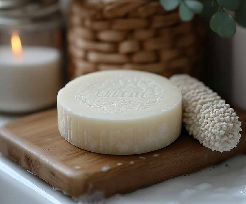 Handcrafted Soap on Wooden Tray with Candle