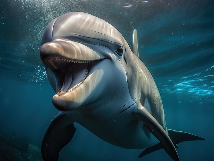 Joyful Dolphin Swimming in Clear Ocean