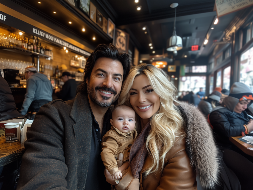 Happy Family Enjoying Time in Cozy Café
