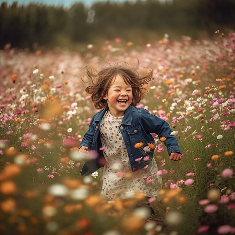Happy Girl in a field of flowers