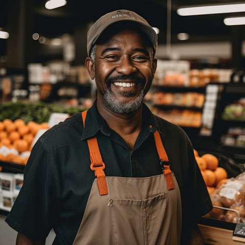Happy grocery store worker