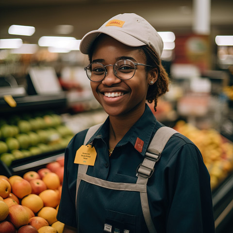Happy grocery store worker