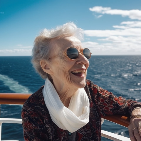 Happy senior woman on a cruise
