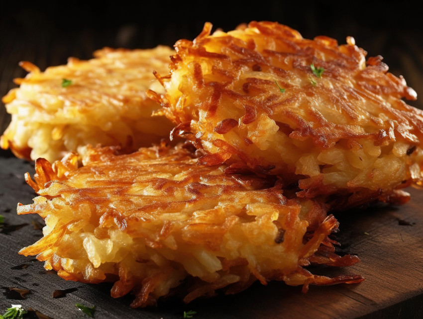 Crispy Hashbrowns on Wooden Platter