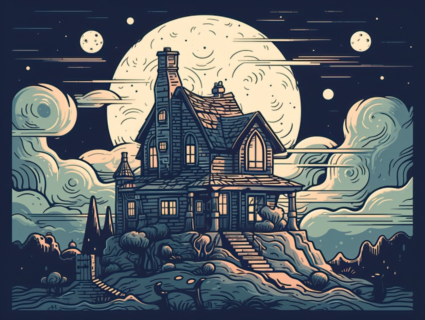 Spooky Haunted House Under Moonlight