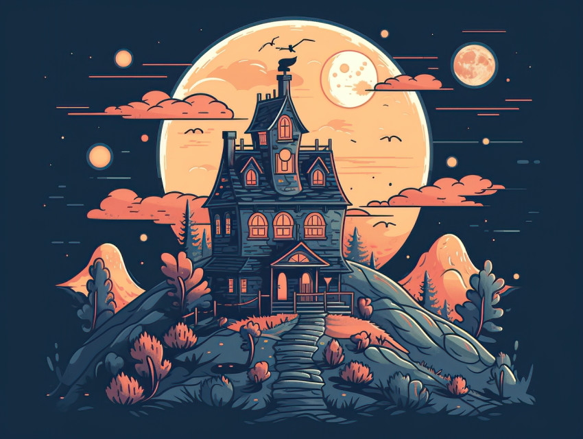 Spooky Haunted House Illustration