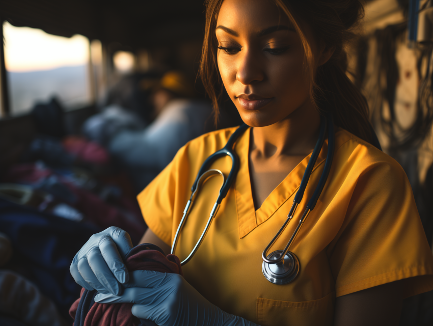 Healthcare Worker in Yellow Scrubs Assisting Patient
