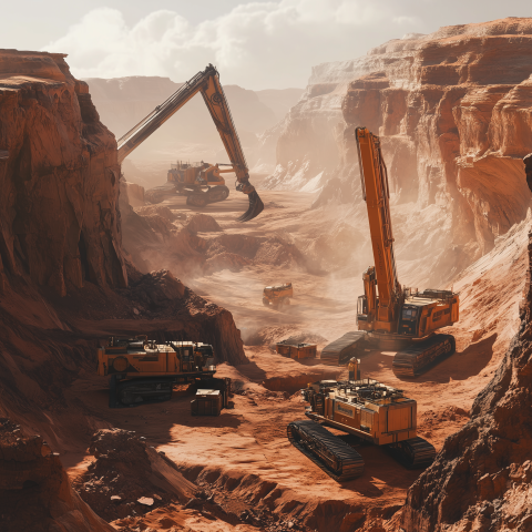 Heavy Machinery Operating in Desert Canyon