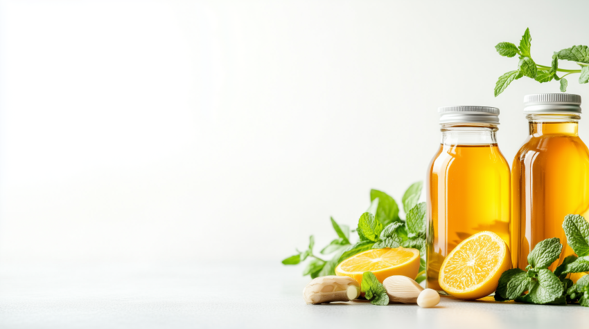 Herbal Tea Bottles with Lemon and Mint