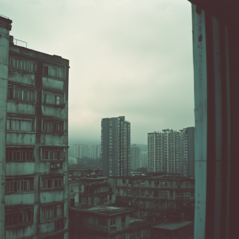 High-Rise Apartment View on a Foggy Day